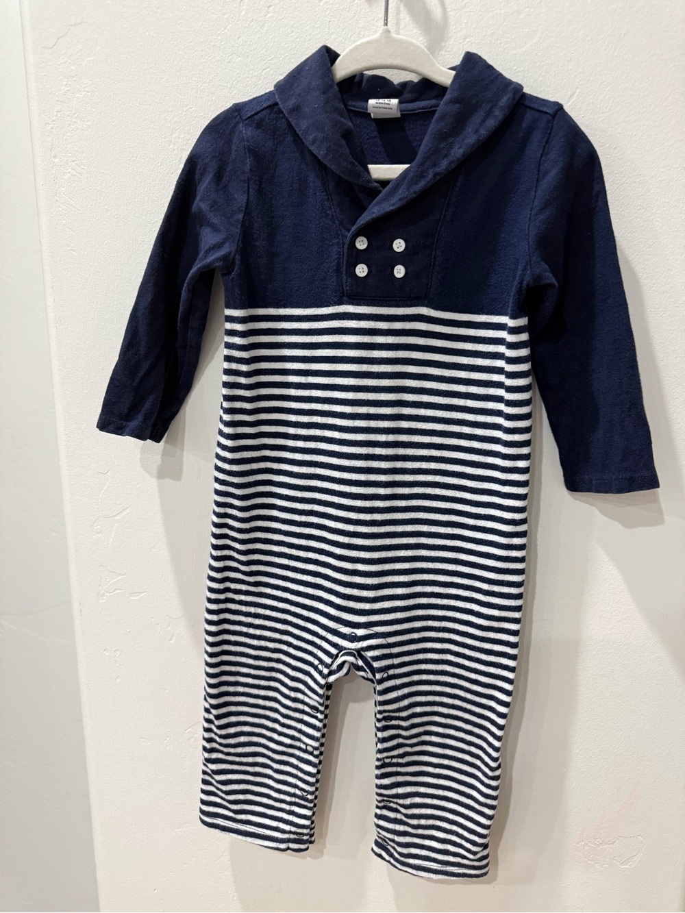 Janie and Jack Navy and White Striped Sailor One-Piece Footie